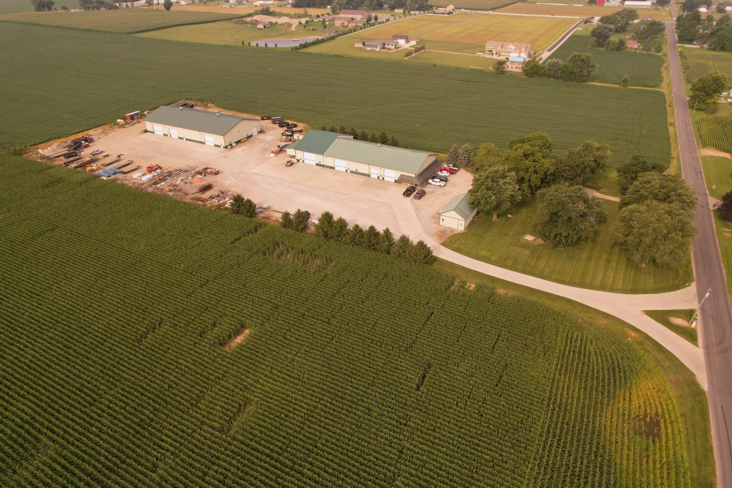Aerial view of Martin Builder’s buildings and surrounding land
